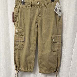 7 for all Mankind Women Khaki Cargo Capri Cropped Shorts Tied Cuffs Size 28 NWT